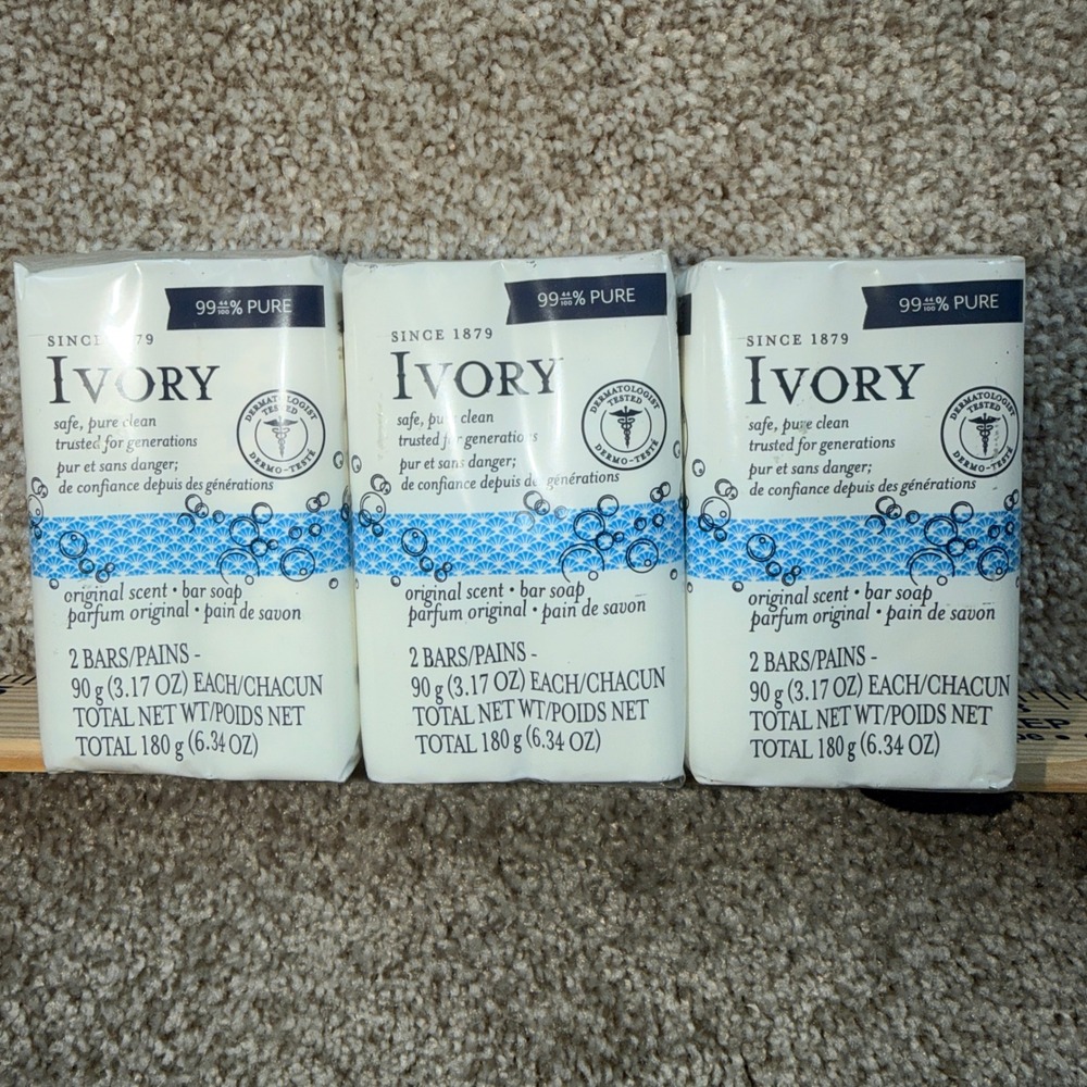 Ivory Original Scent Bar Soap 3.17oz 6 Bars Total 3 Packs of 2 99.44% Pure New - Picture 2 of 7